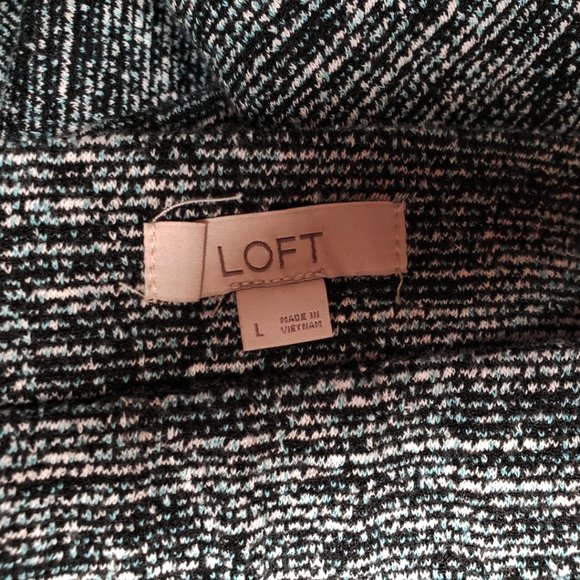 Loft L Women's Black Teal Green Tweed Boucle Ruffle Flippy Swing Mini Skirt - Picture 4 of 5